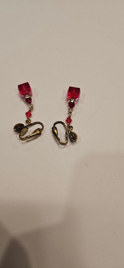 Vintage Red Crystal Clip-On Earrings