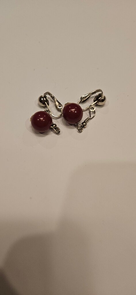Vintage Clip-On Earrings with Red Beads