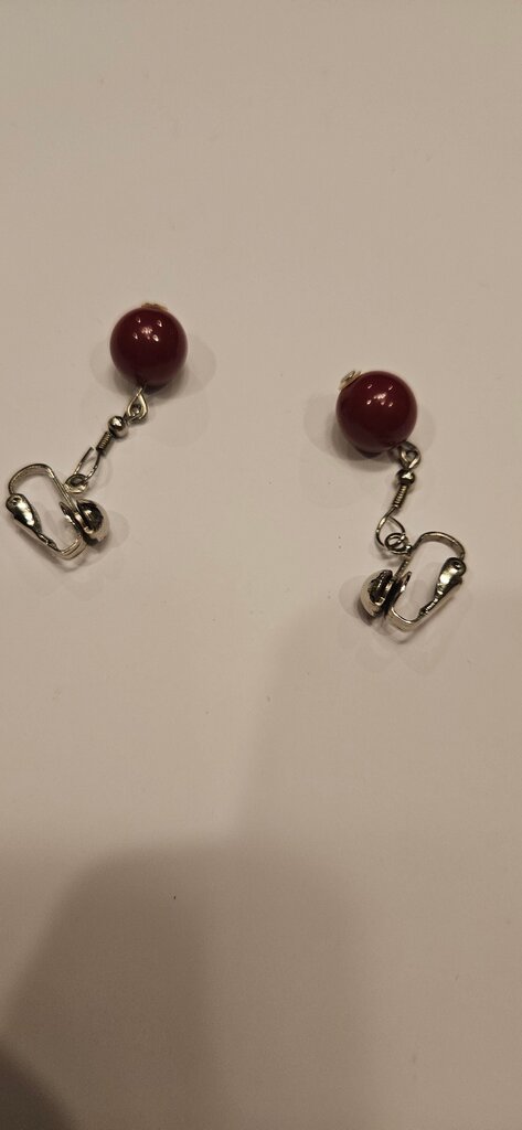 Vintage Clip-On Earrings with Red Beads
