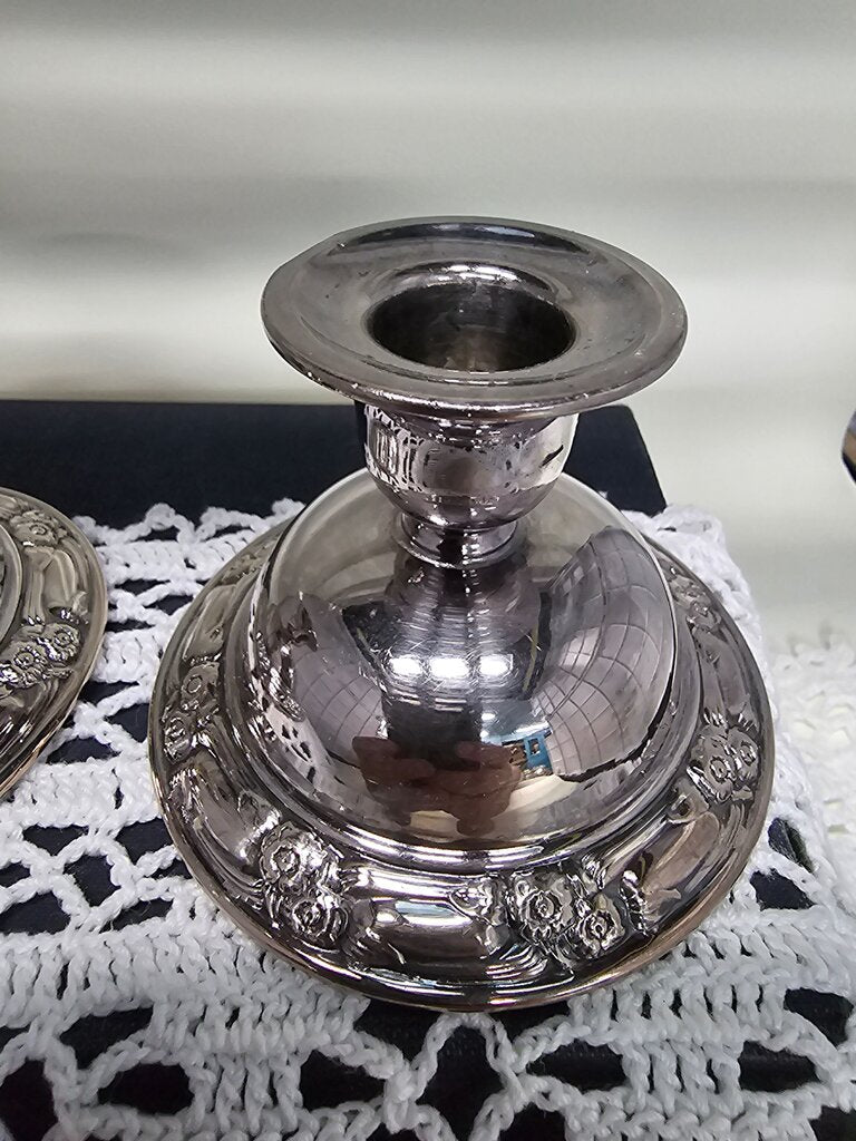 Vintage 1970’s Oneida Silversmith Silver-plated Candlestick Holders Set - Floral Design around Edge of Base