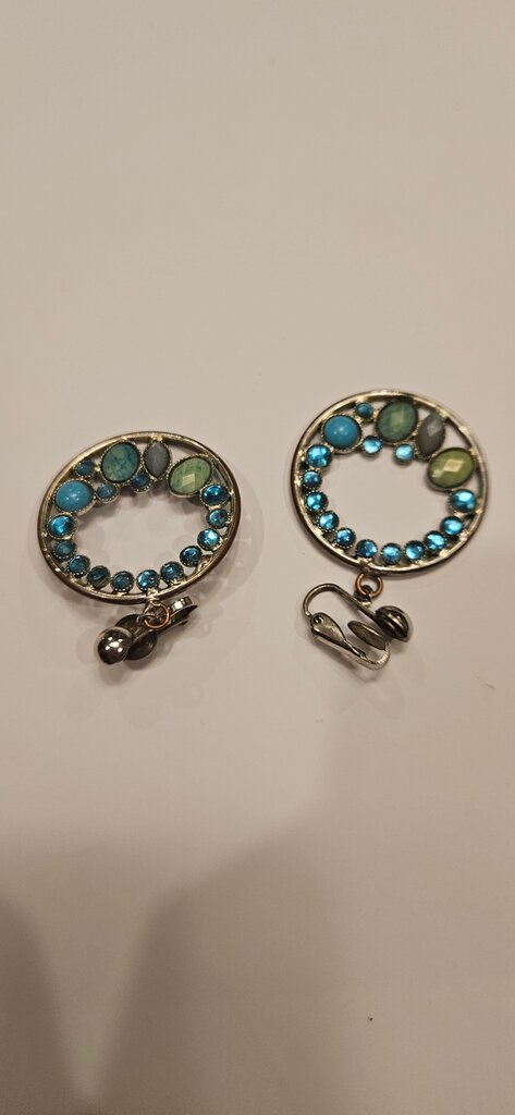 Vintage Blue Stone Drop Hoop Earrings