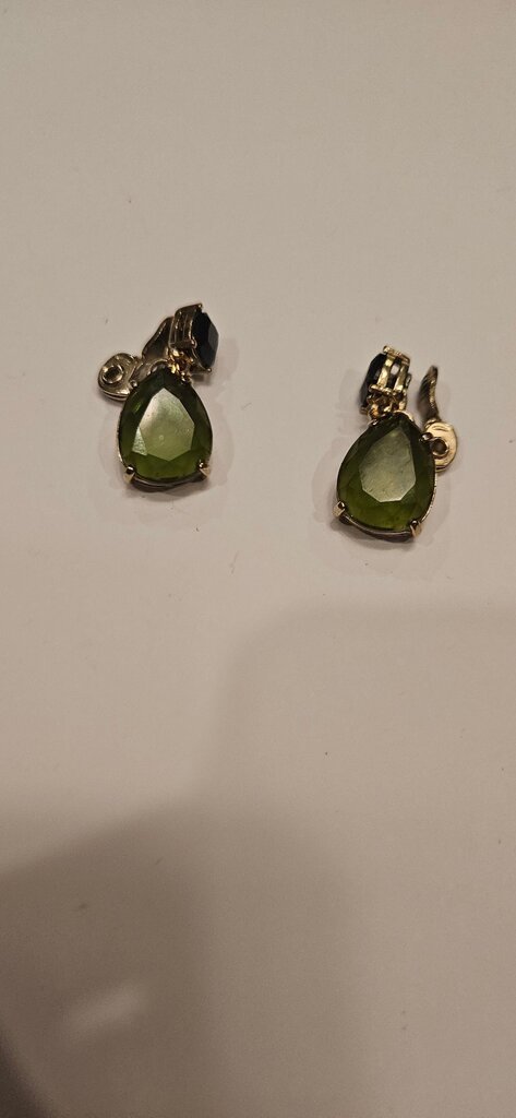 Green Stone Earrings with Gold Setting