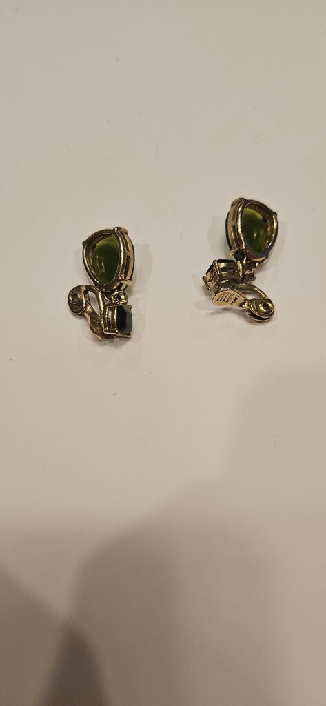 Green Stone Earrings with Gold Setting