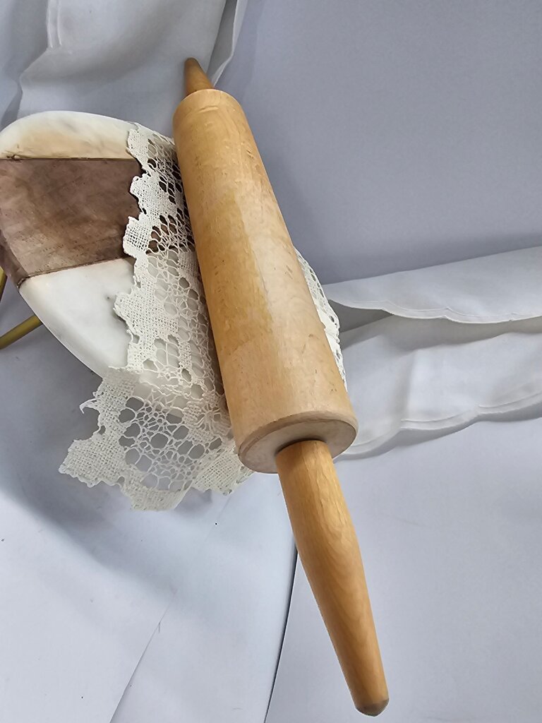 Vintage Wood Rolling Pin With Smooth Handles on Ends.