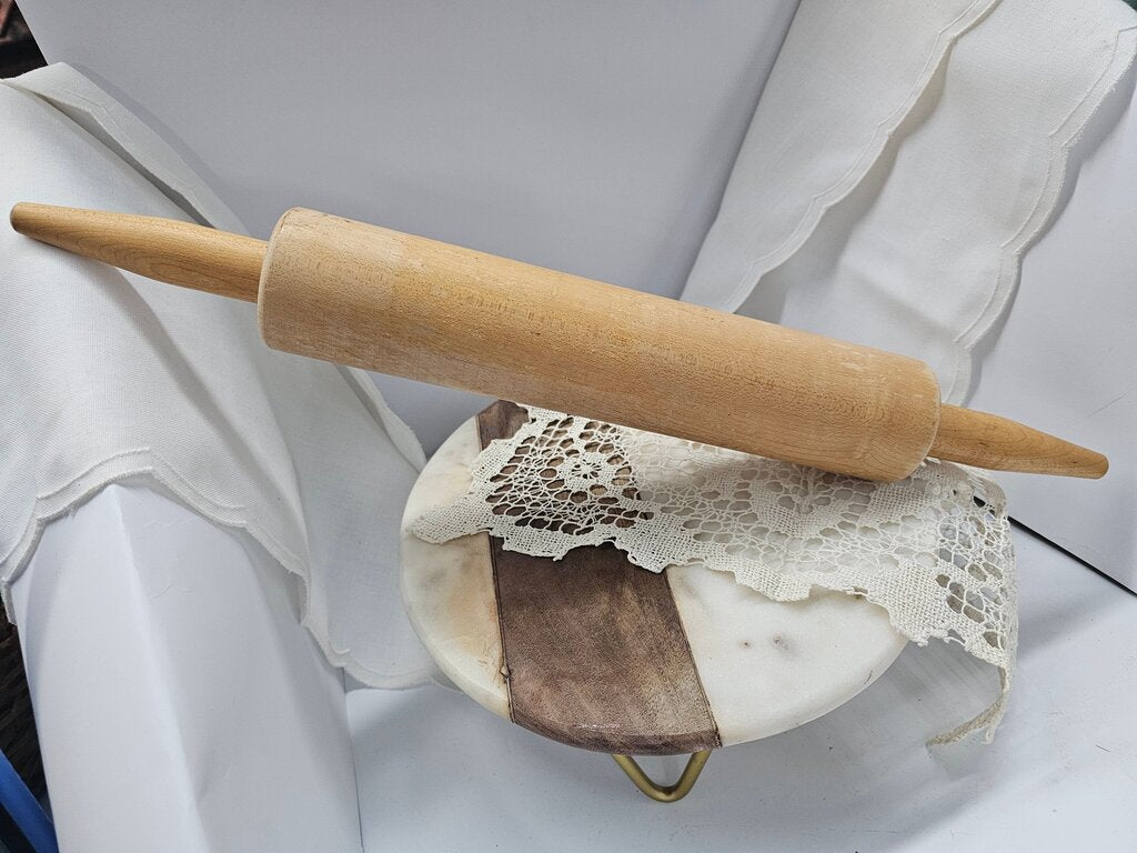Vintage Wood Rolling Pin With Smooth Handles on Ends.