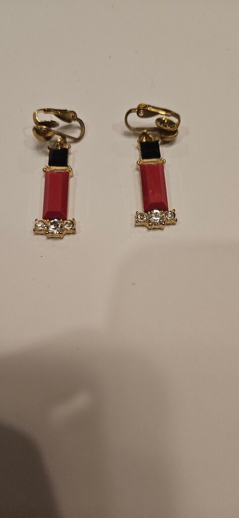 Vintage Red and Black Enamel Clip-On Earrings