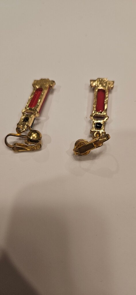Vintage Red and Black Enamel Clip-On Earrings