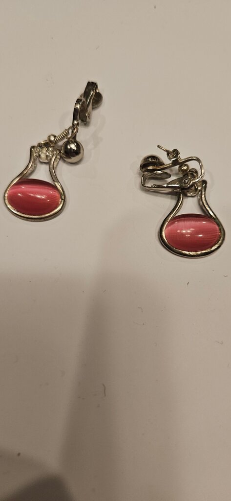 Vintage Clip-On Earrings with Pink Stone