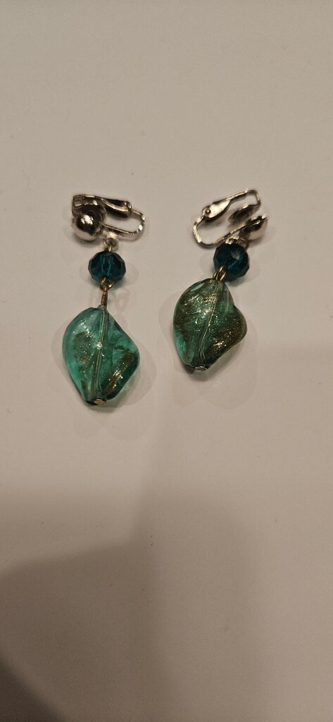 Teal Glass Leaf Earrings