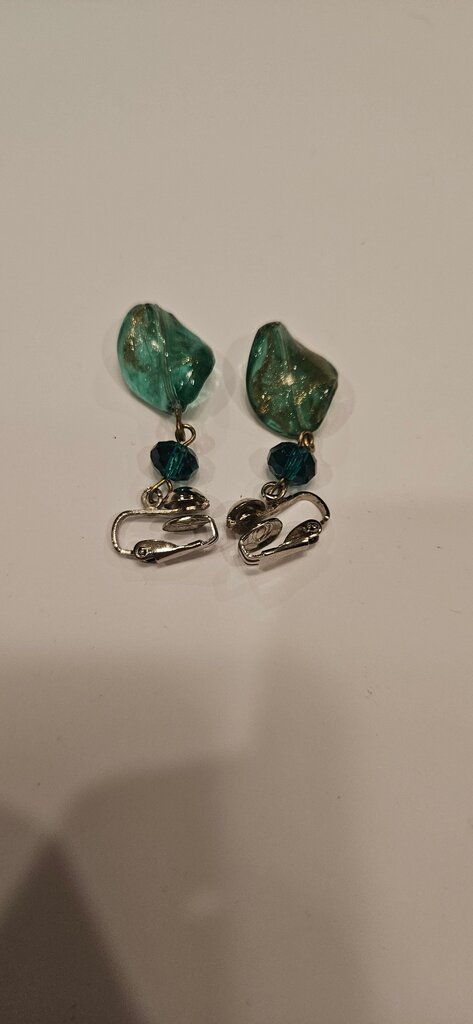 Teal Glass Leaf Earrings