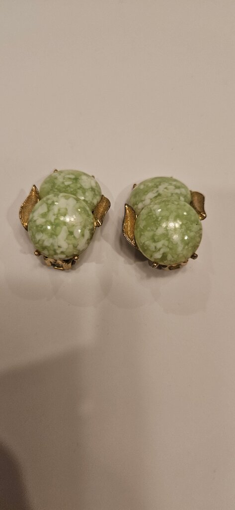 Vintage Green Stone Clip-On Earrings