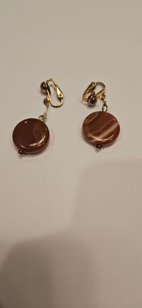 Vintage Brown Stone Clip-On Earrings