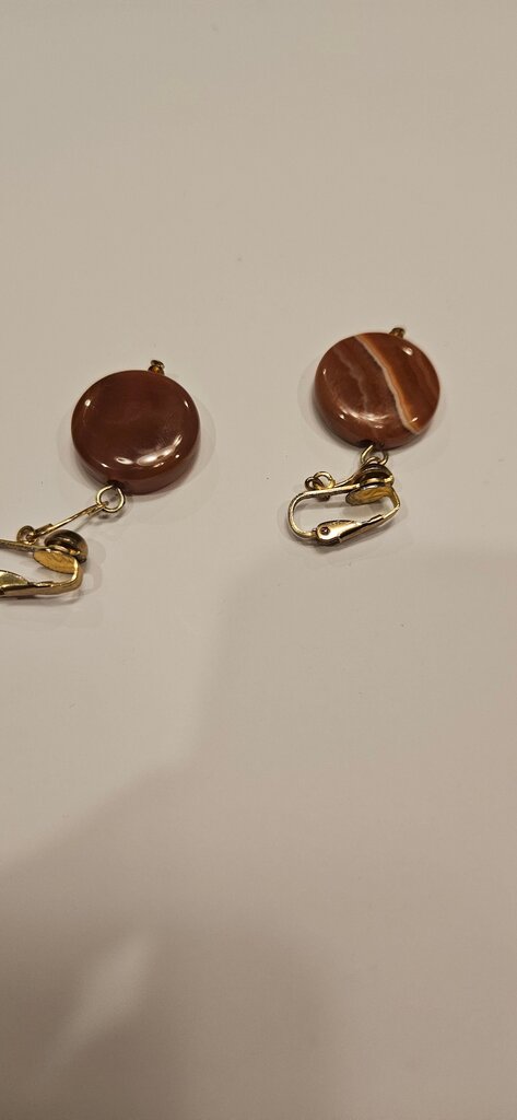 Vintage Brown Stone Clip-On Earrings