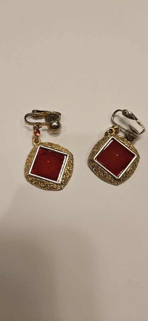 Vintage Red Stone Clip-On Earrings