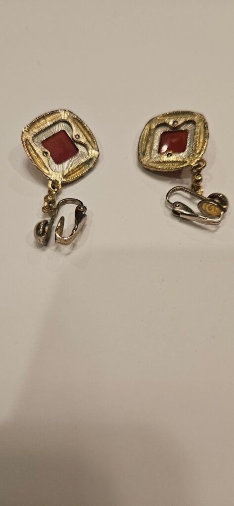 Vintage Red Stone Clip-On Earrings
