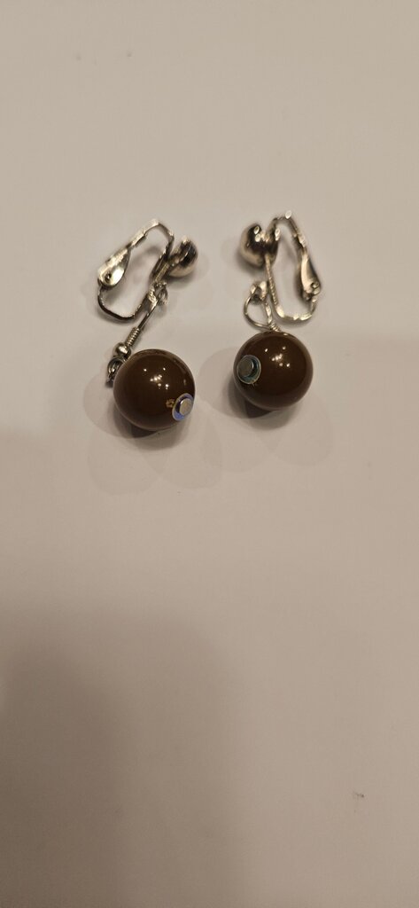 Brown Beaded Clip-On Earrings