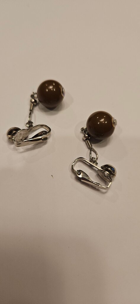 Brown Beaded Clip-On Earrings