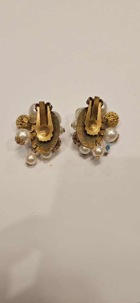 Vintage Gold Pearl Cluster Earrings
