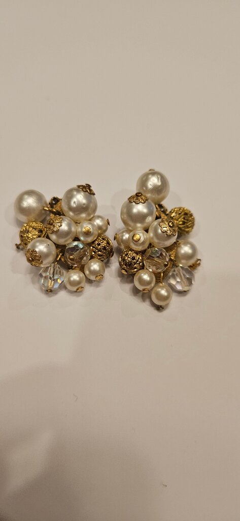 Vintage Gold Pearl Cluster Earrings