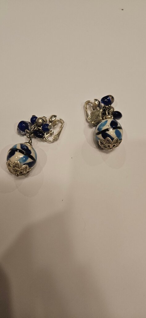 Blue and White Ceramic Bead Earrings