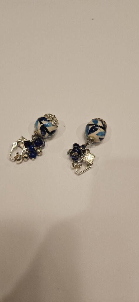 Blue and White Ceramic Bead Earrings