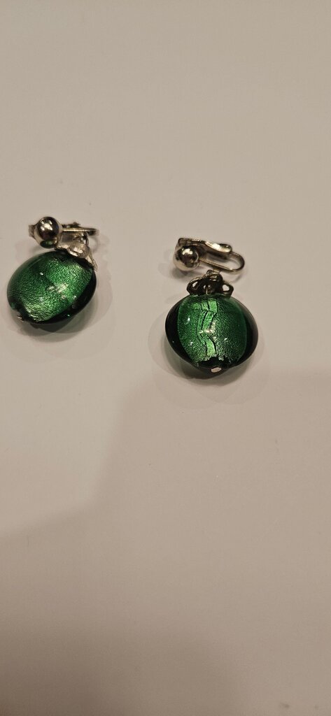 Green Glass Clip-On Earrings