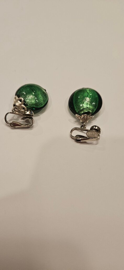 Green Glass Clip-On Earrings