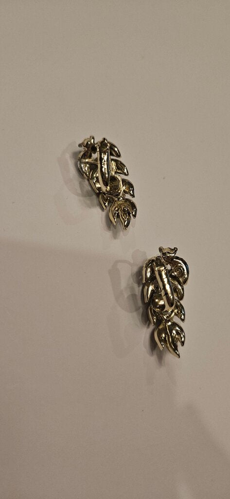Vintage Leaf Design Earrings with Green Stones