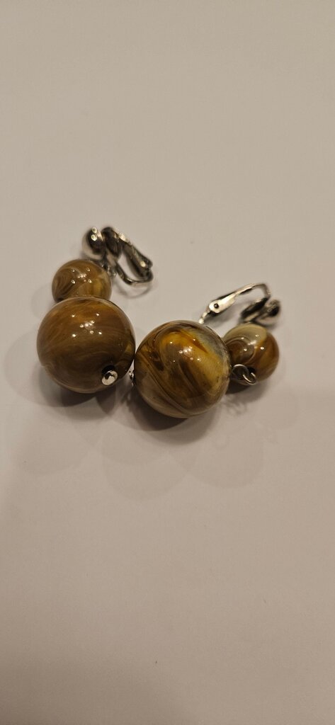 Vintage Brown Marble Clip-On Earrings