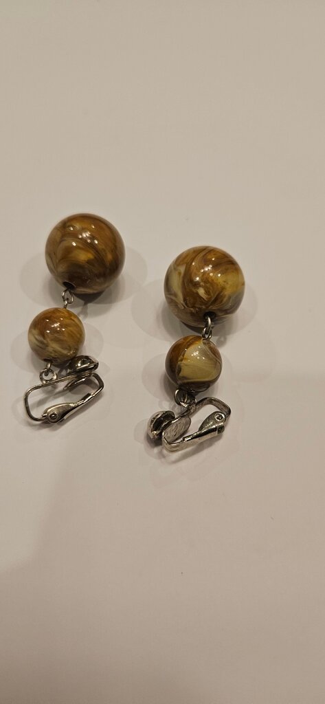 Vintage Brown Marble Clip-On Earrings