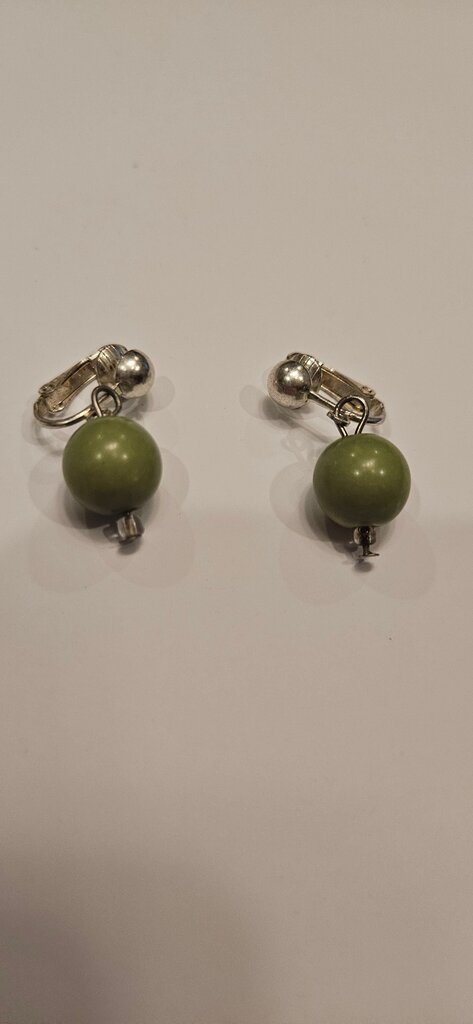 Green Bead Clip-On Earrings
