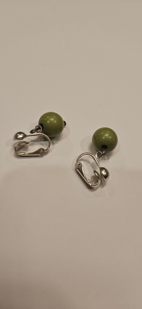 Green Bead Clip-On Earrings