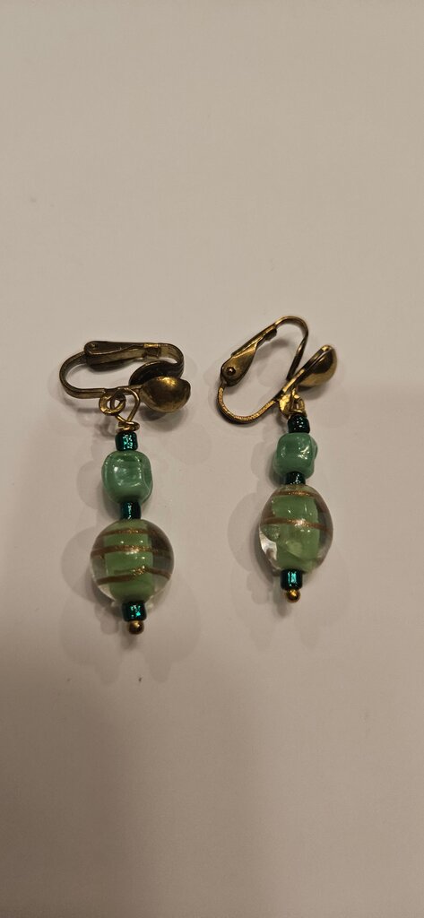 Vintage Green Beaded Clip-On Earrings