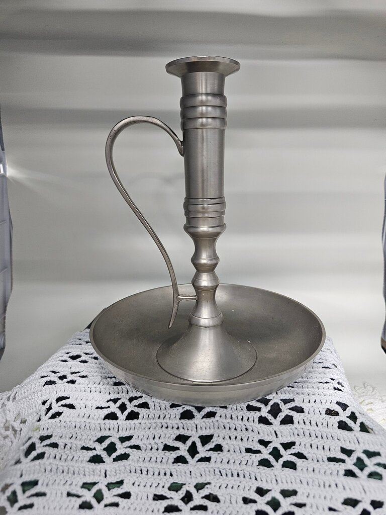 Vintage Chamberstick Metal Candle Holder with drip plate label