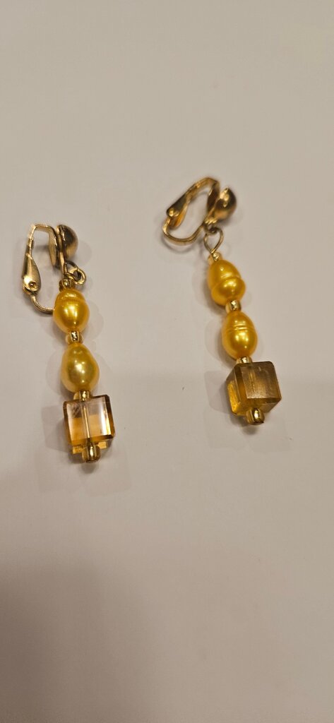 Vintage Yellow Beaded Dangle Earrings