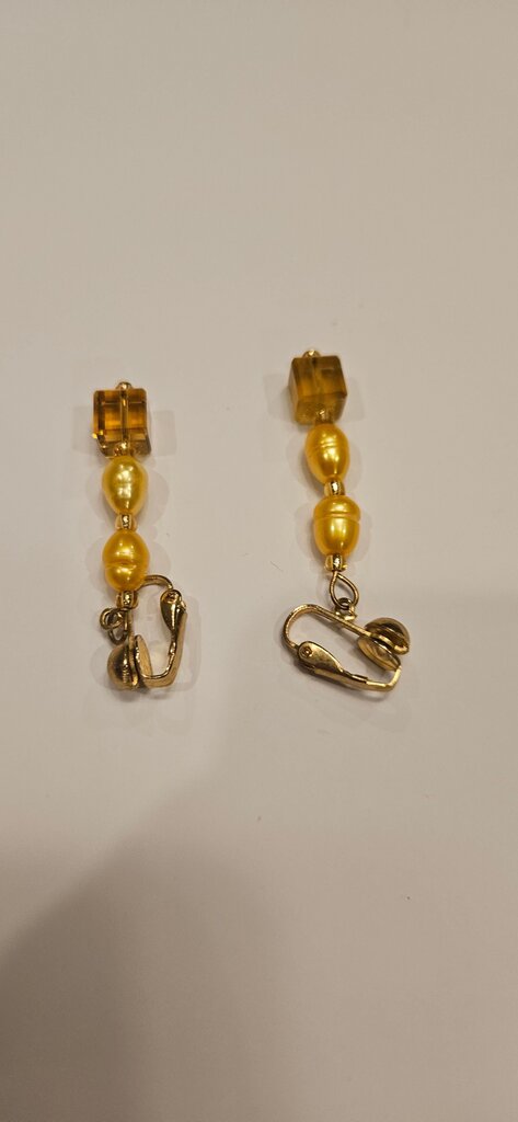 Vintage Yellow Beaded Dangle Earrings