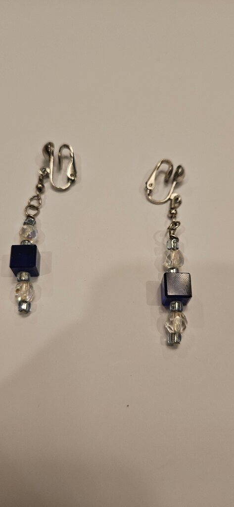 Blue and Clear Beaded Drop Earrings