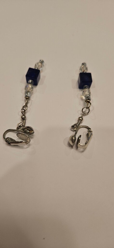 Blue and Clear Beaded Drop Earrings