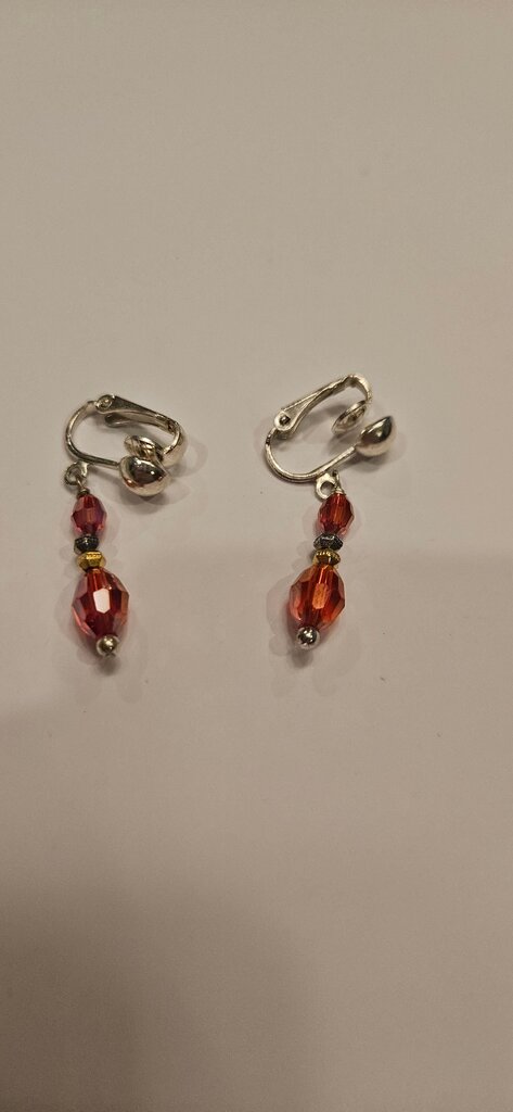 Red Beaded Dangle Earrings
