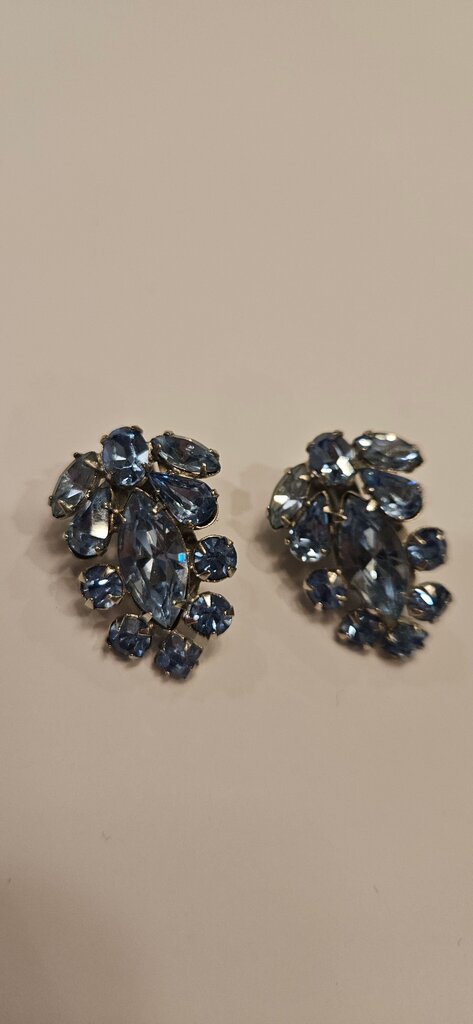 Vintage Blue Rhinestone Clip-On Earrings