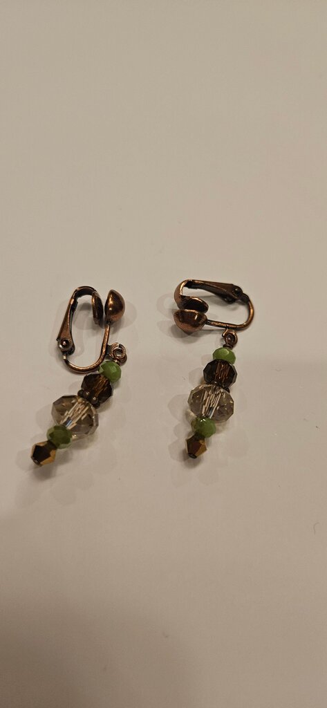 Vintage Green Beaded Clip-On Earrings