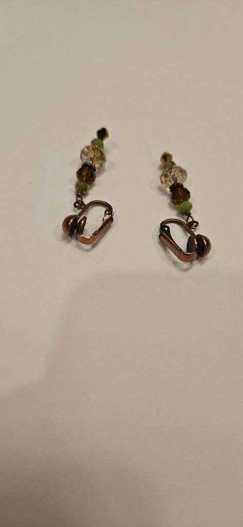 Vintage Green Beaded Clip-On Earrings