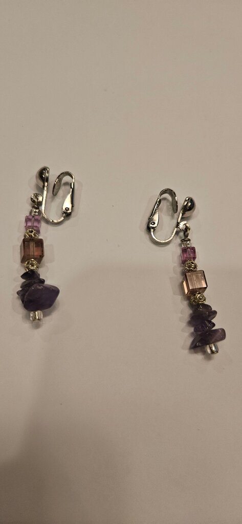 Purple Beaded Clip-On Earrings