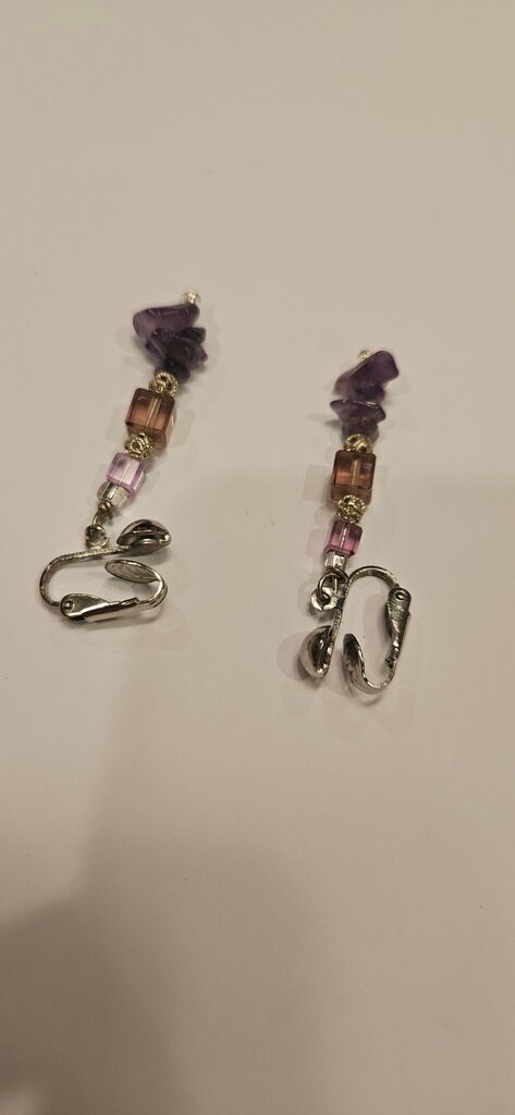 Purple Beaded Clip-On Earrings