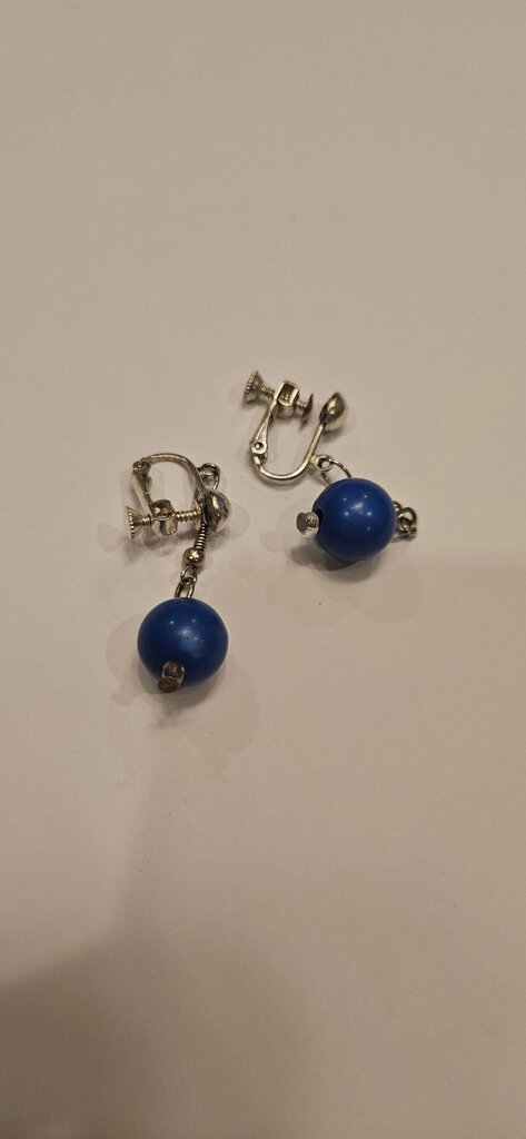 Blue Beaded Clip-On Earrings
