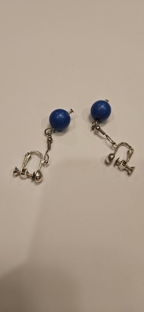 Blue Beaded Clip-On Earrings
