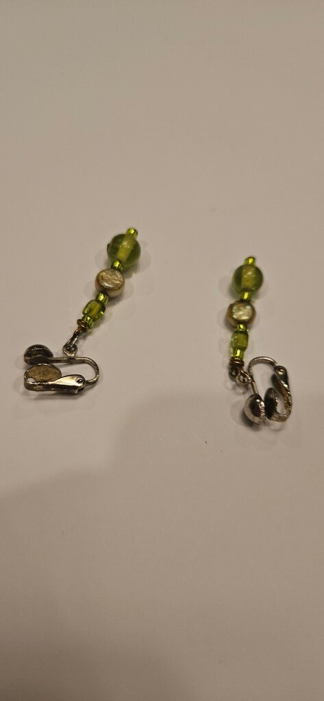 Green Beaded Clip-On Earrings