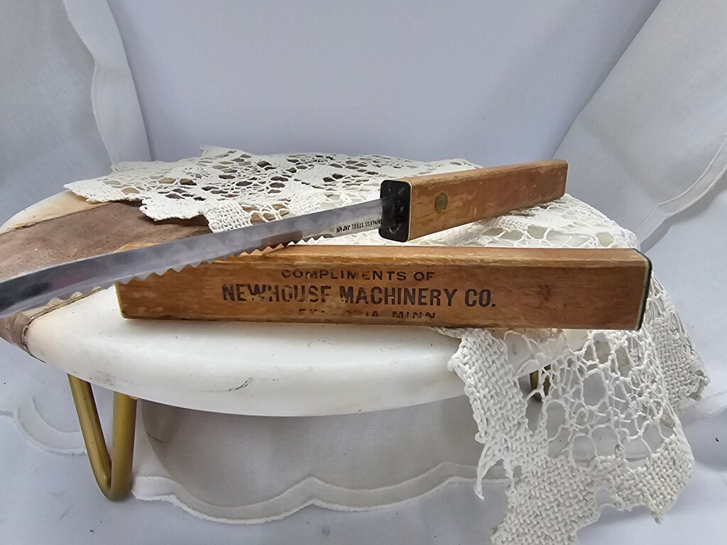 Vintage Filet Knife Wood Handle Sheath Advertising Newhouse Machinery Co.