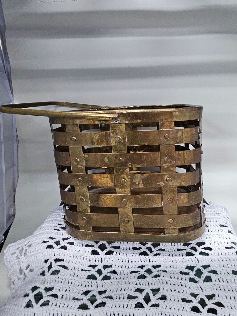 Vintage Woven Brass Handled Basket – Mid Century Modern Brass Catch All Label
