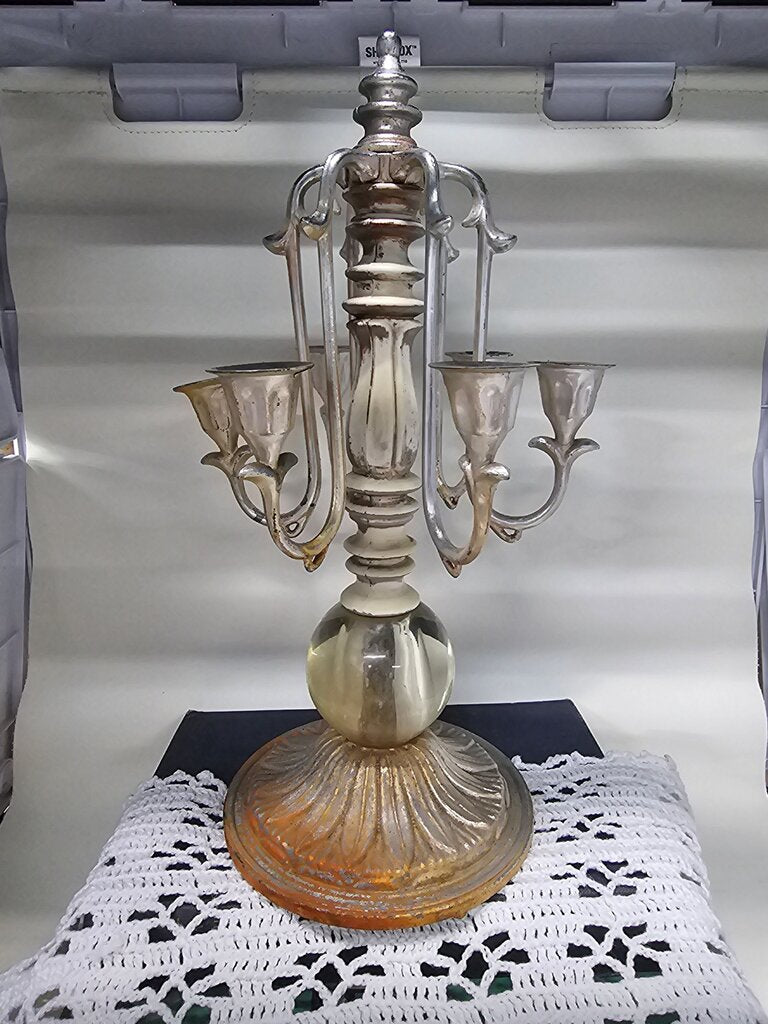 Vintage Candelabra Centerpiece label